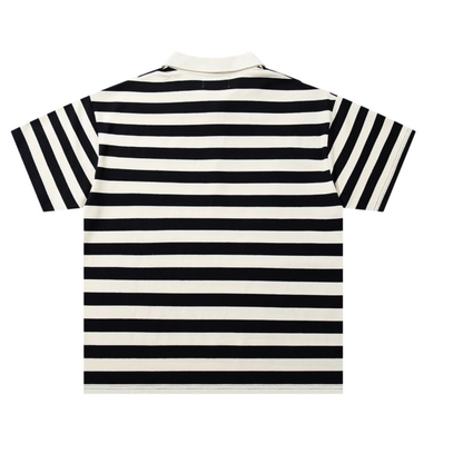 Mens Skull Striped Half-Zip Polo – Black & Cream
