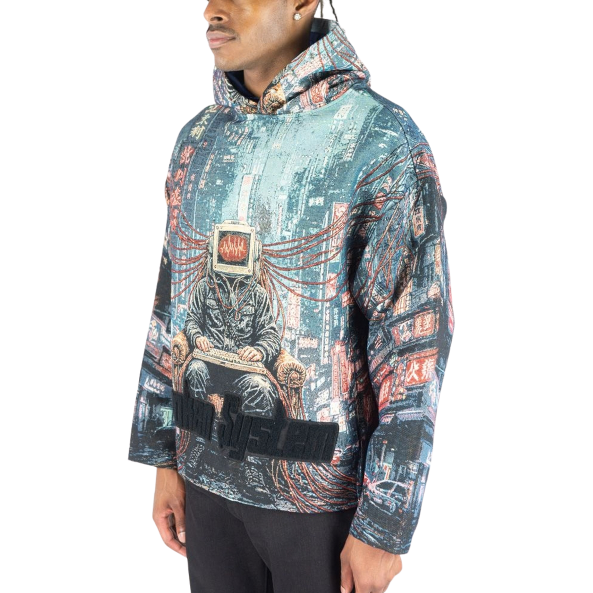 Mens Broken System Tapestry Hoodie Black