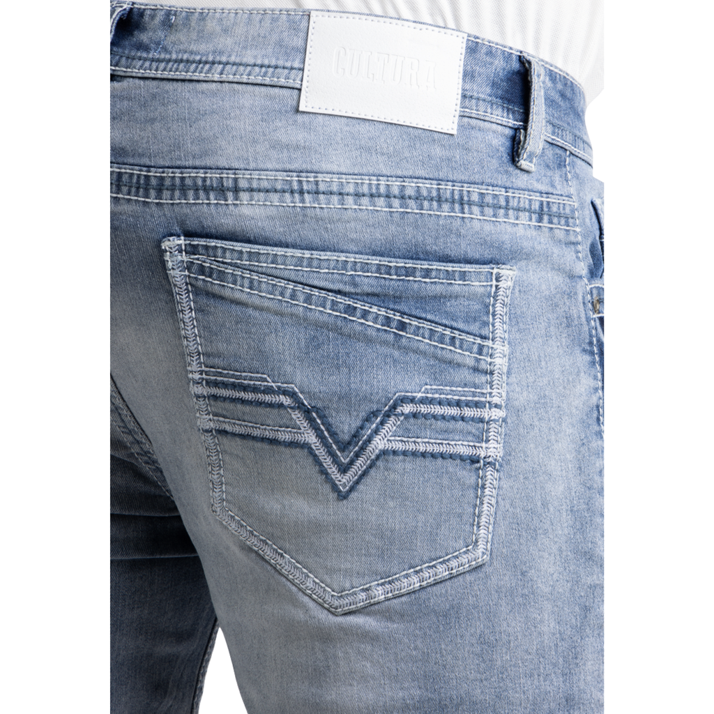 Mens Cultura Saddle Stitch Denim Shorts – Light Blue