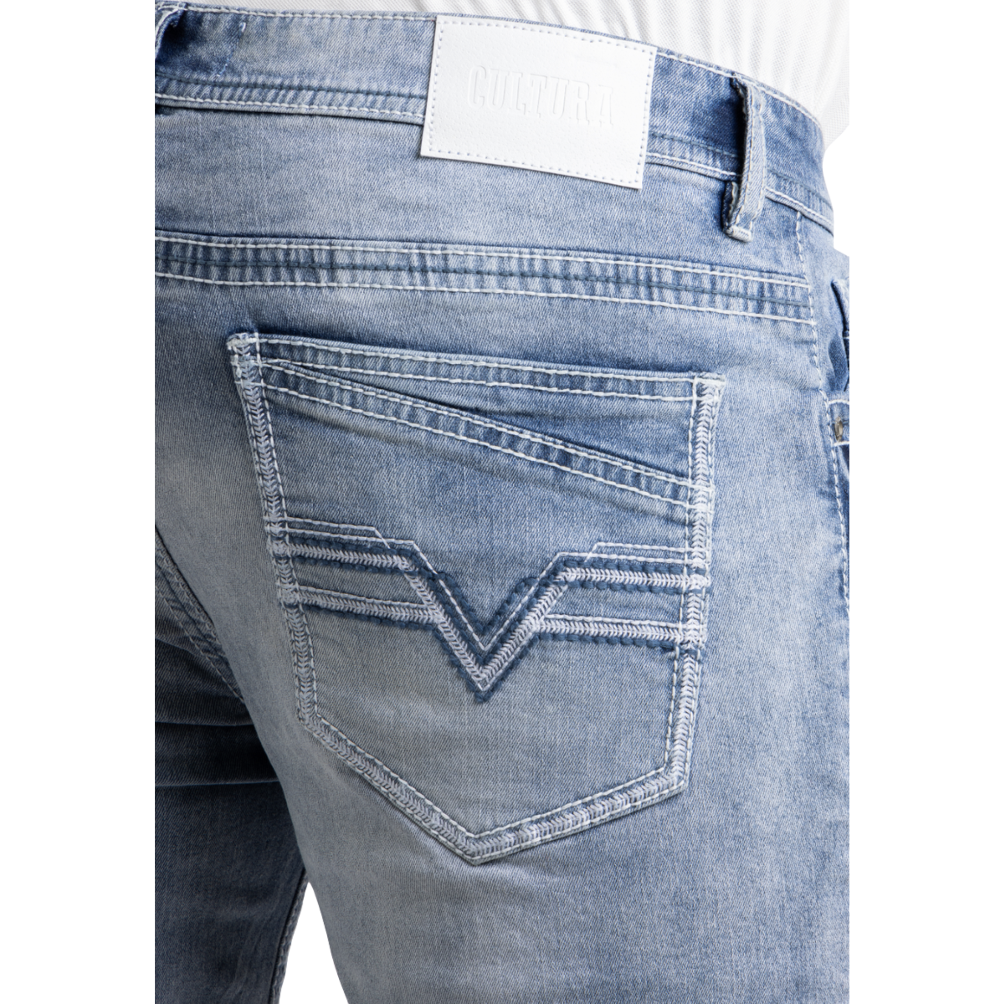 Mens Cultura Saddle Stitch Denim Shorts – Light Blue