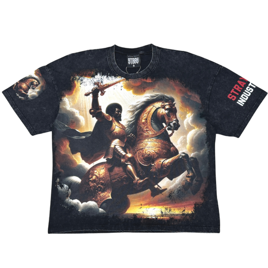 Men's Stray Acid Washed Digital Print  T-Shirt -Black