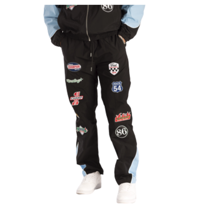 Mens Kindred Patch Track Pants – Black/Light Blue