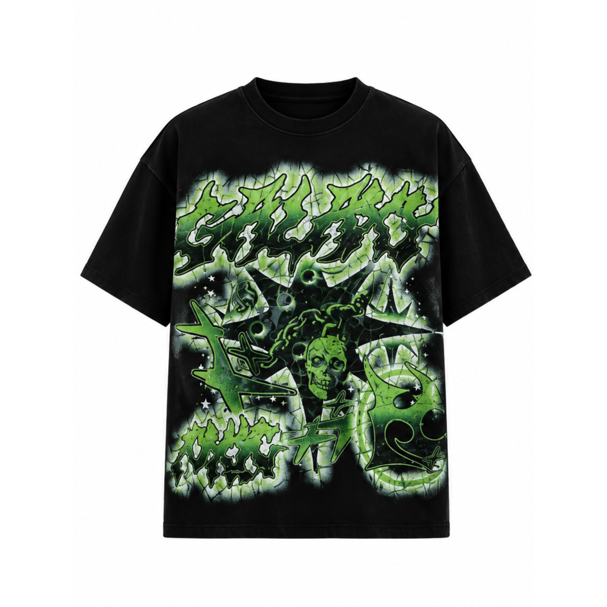 Mens Galaxy Green Skull T-Shirt