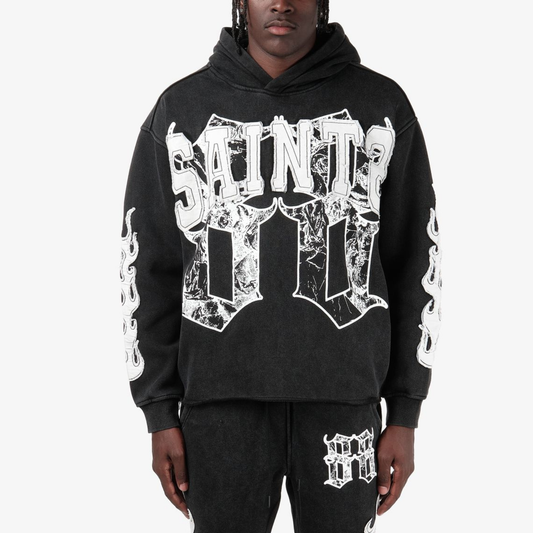 Mens Saints 08 Vintage Wash Hoodie – Black