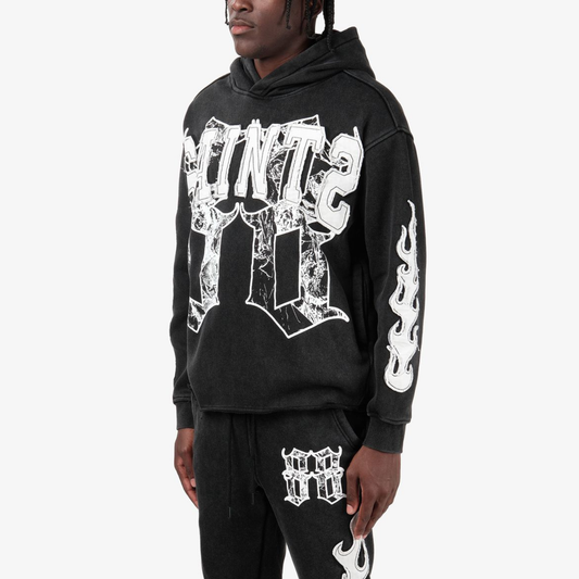 Mens Saints 08 Vintage Wash Hoodie – Black