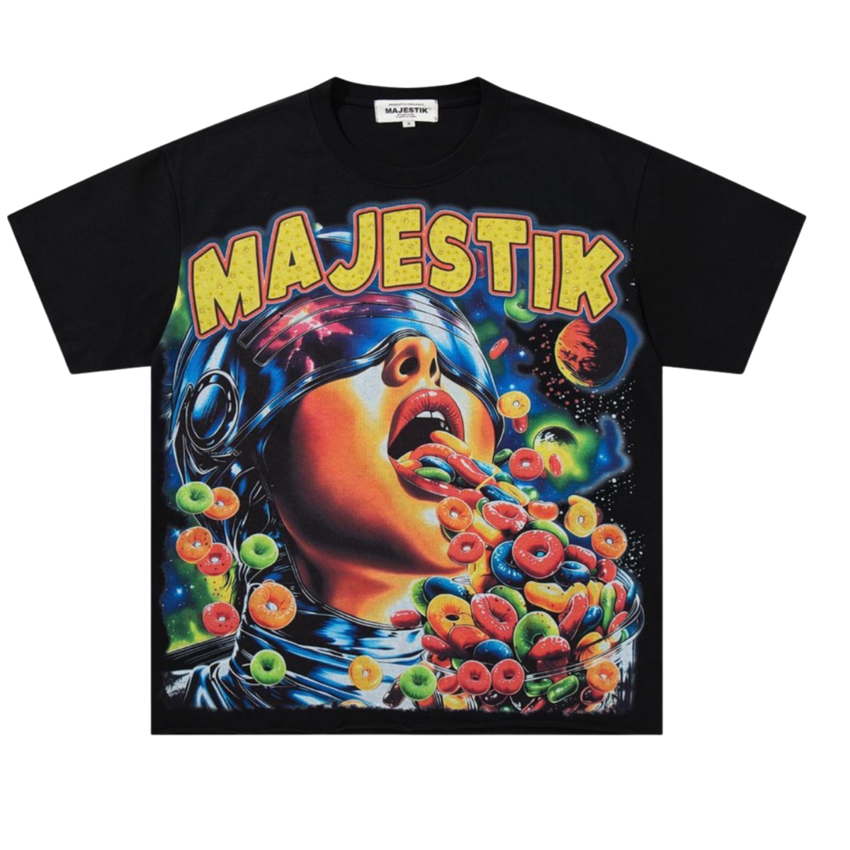 Mens Majestik Astronaut Cereal Graphic Tee – Black