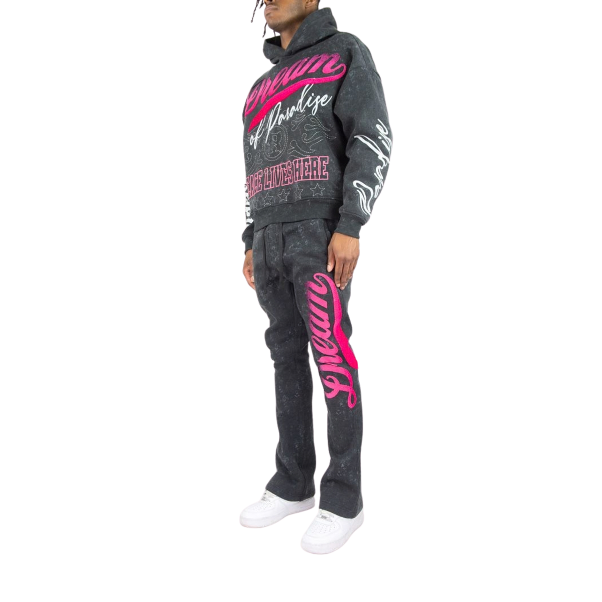 Mens Dream of Paradise Black Mineral Wash Hoodie