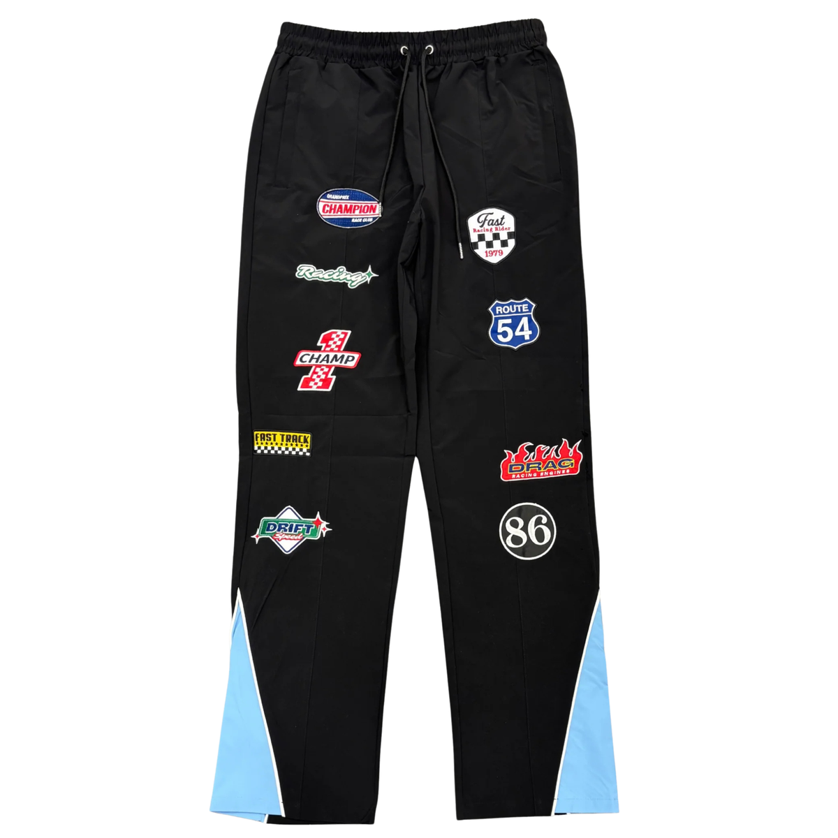Mens Kindred Patch Track Pants – Black/Light Blue