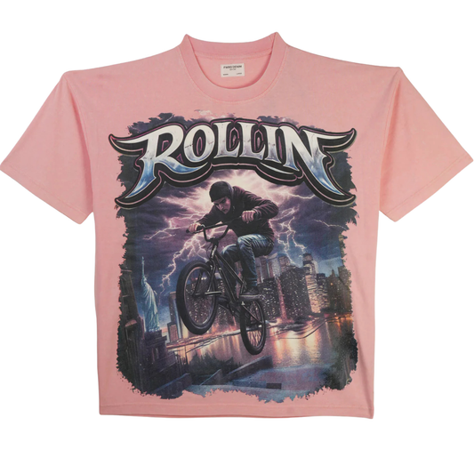 Mens Rollin Boxy Graphic T-Shirt – Pink