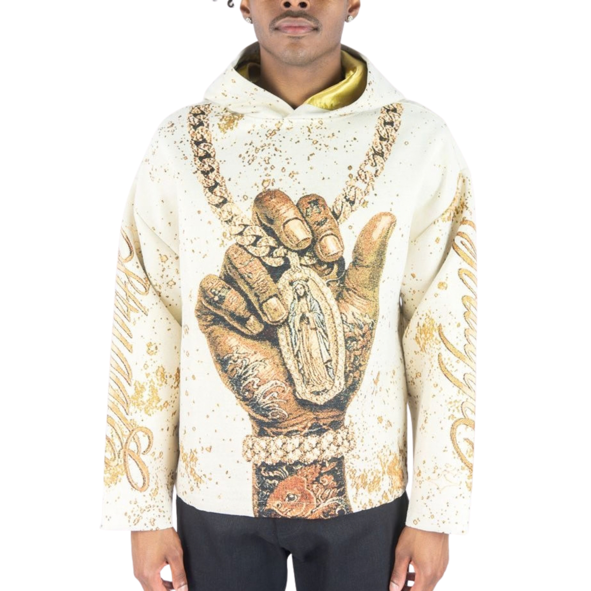 Mens Chain Tapestry Woven Hoodie Cream