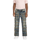 Kids Patchwork Stacked Jeans 33958