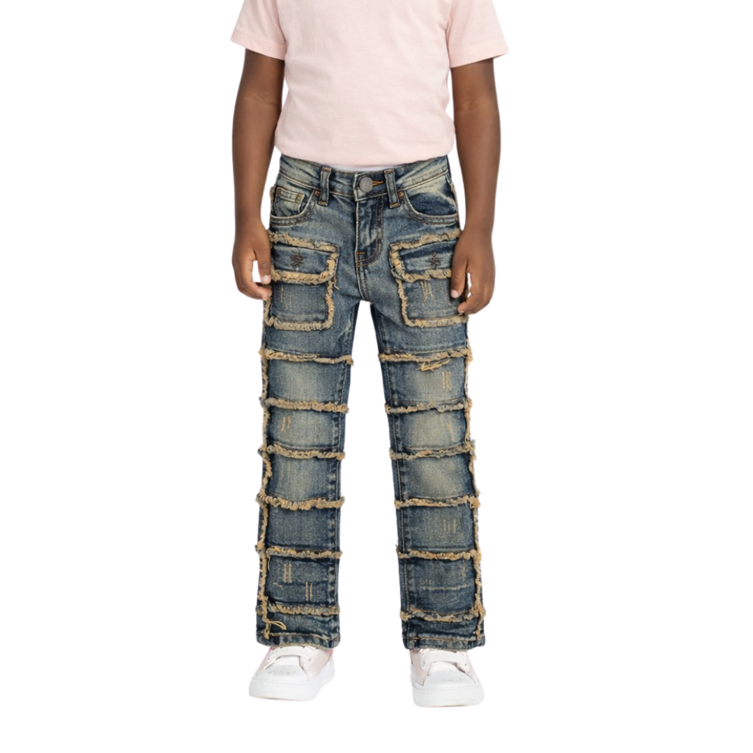 Kids Patchwork Stacked Jeans 33958