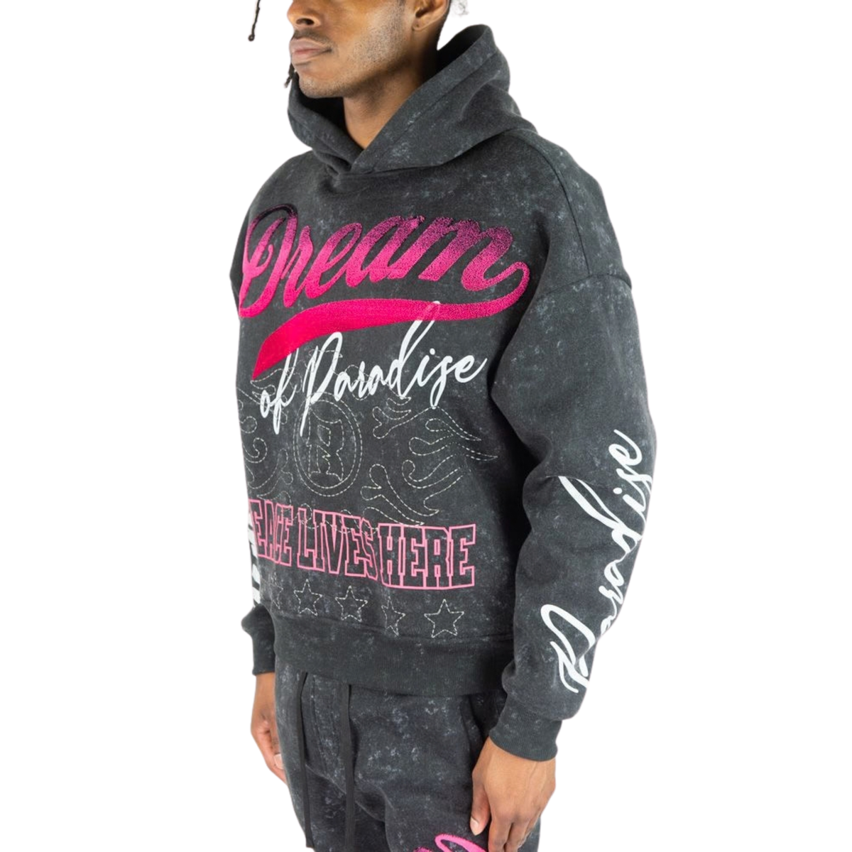 Mens Dream of Paradise Black Mineral Wash Hoodie
