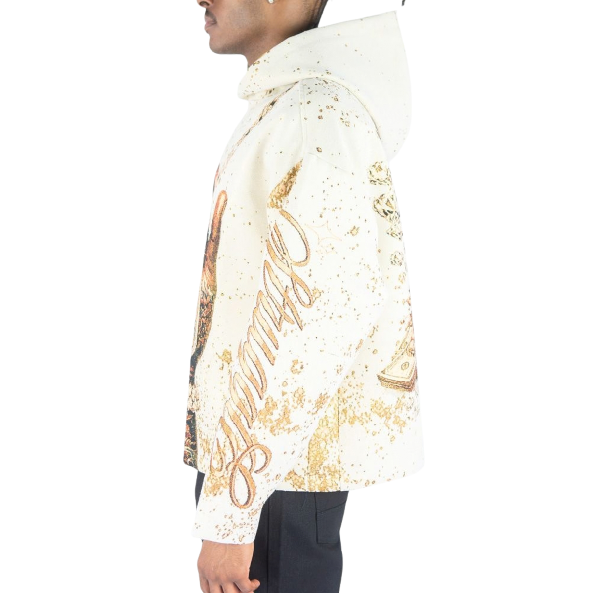 Mens Chain Tapestry Woven Hoodie Cream