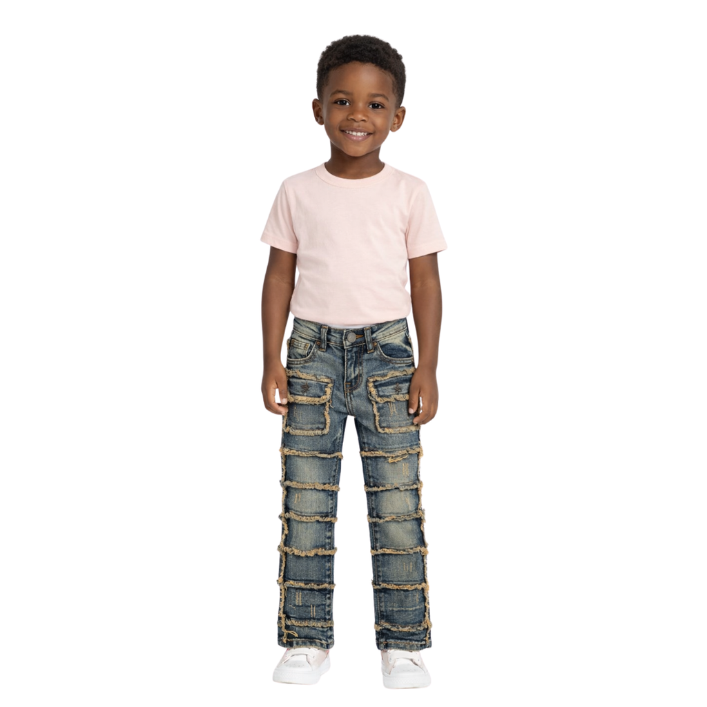 Kids Patchwork Stacked Jeans 33958