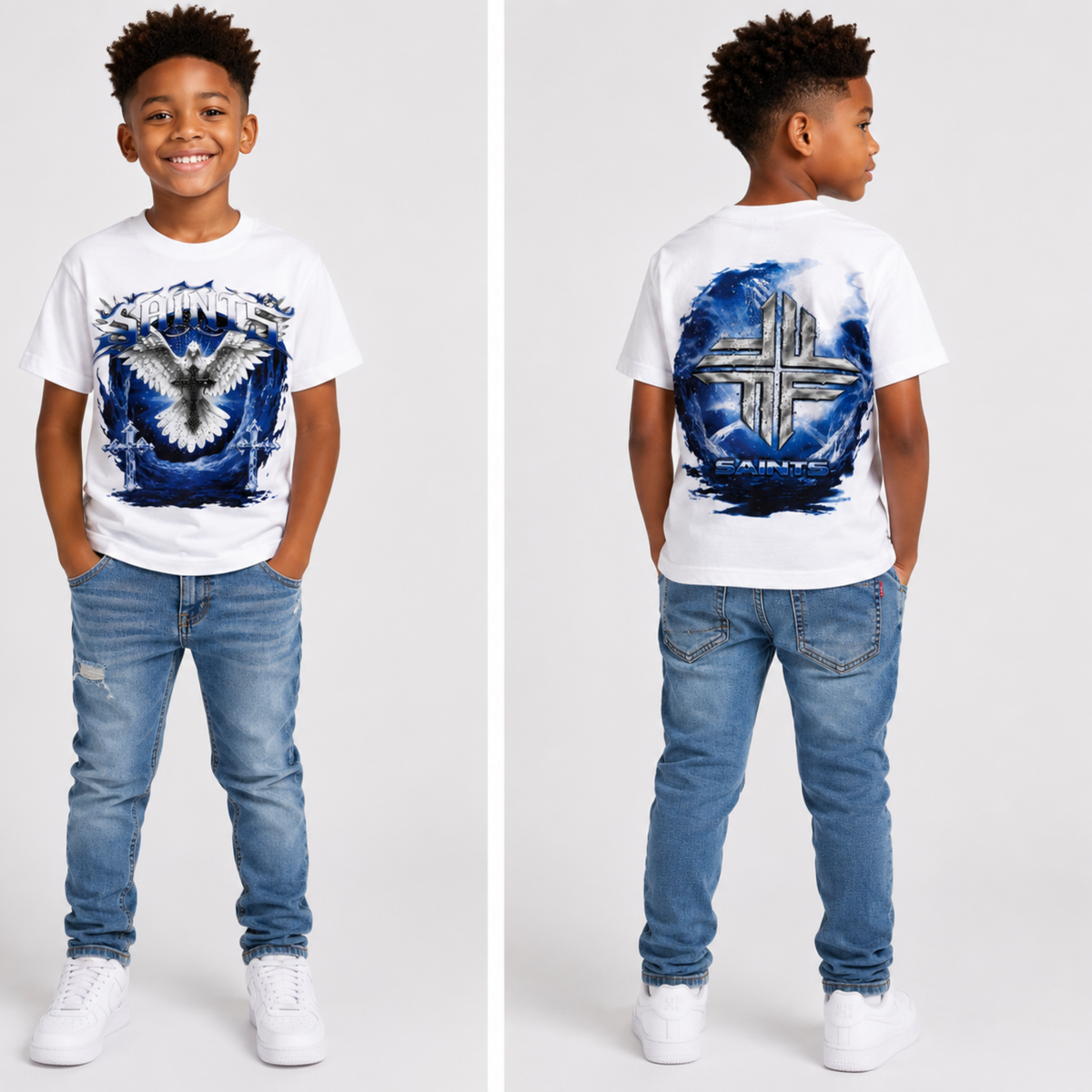 Kids Saints Angel Cross Graphic T-Shirt – White