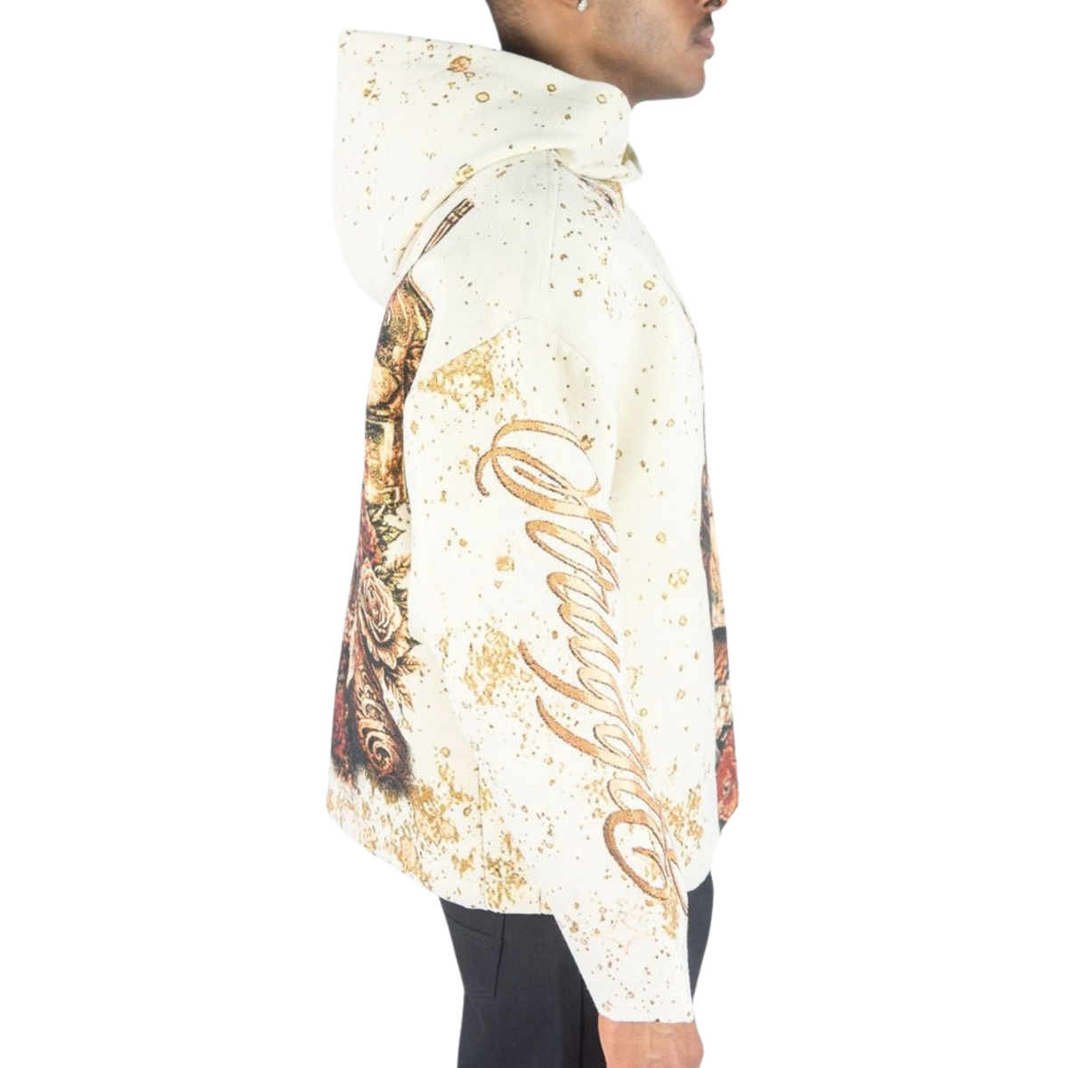 Mens Chain Tapestry Woven Hoodie Cream