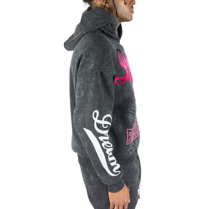 Mens Dream of Paradise Black Mineral Wash Hoodie