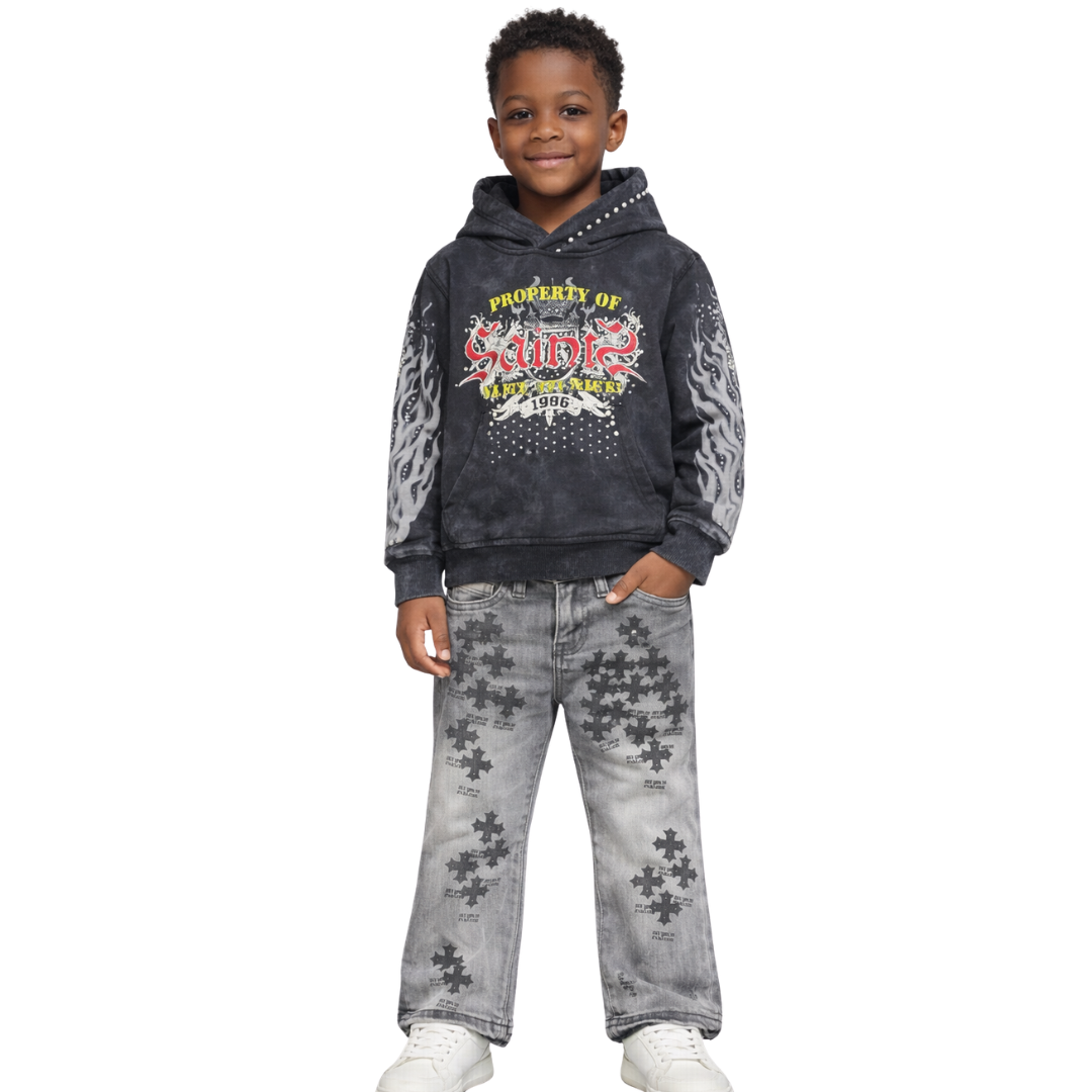 Kids Saints Hoodie - Rhinestone & Pearl Embellished