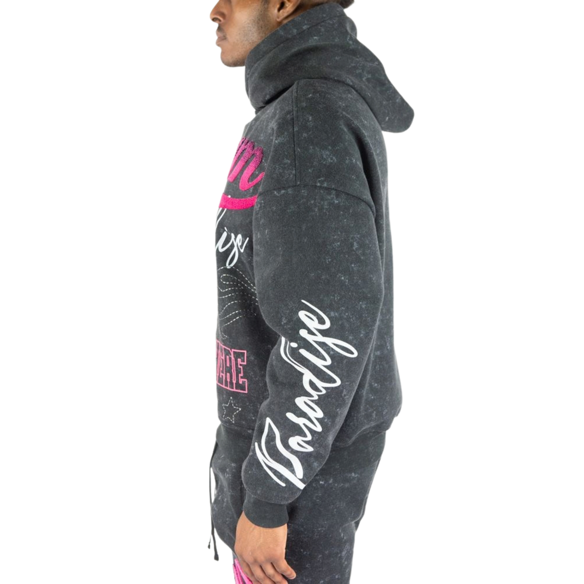 Mens Dream of Paradise Black Mineral Wash Hoodie
