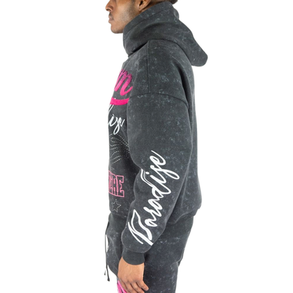 Mens Dream of Paradise Black Mineral Wash Hoodie