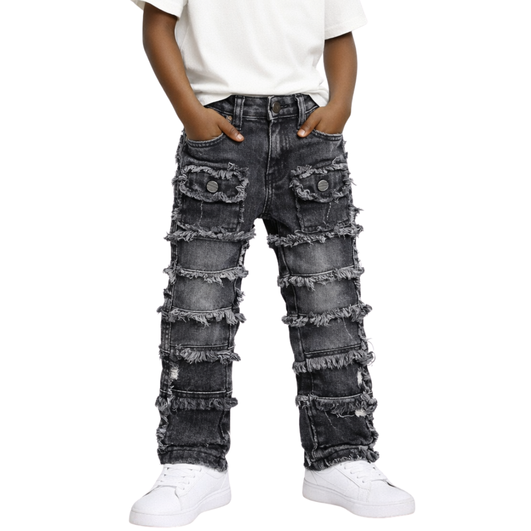 Kids Patchwork Stacked Jeans 33958