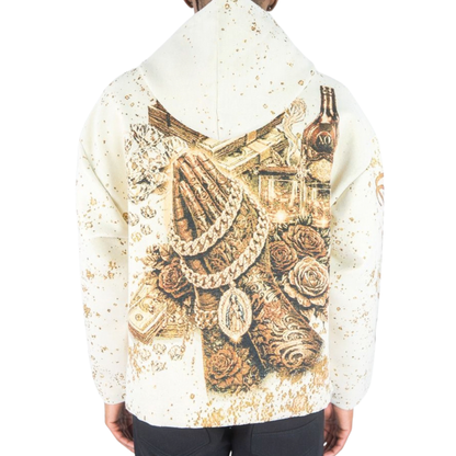 Mens Chain Tapestry Woven Hoodie Cream