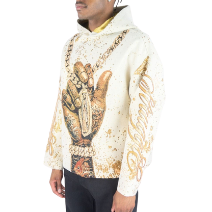 Mens Chain Tapestry Woven Hoodie Cream