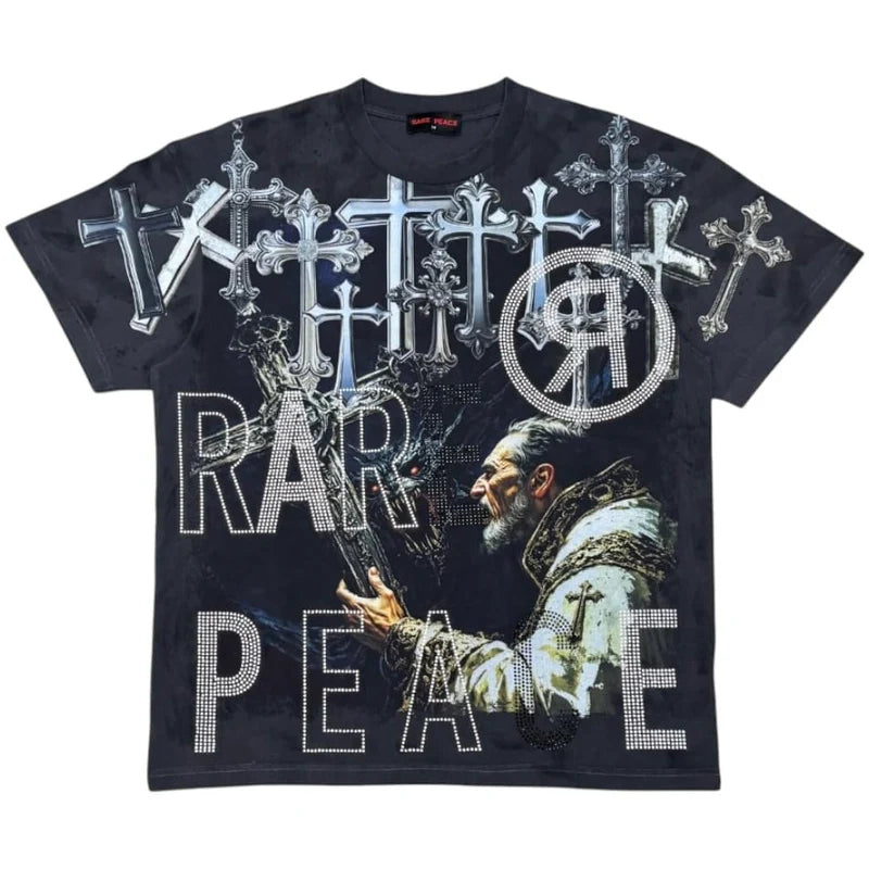 Mens Rare Peace Cross T-Shirt (Dark Grey)
