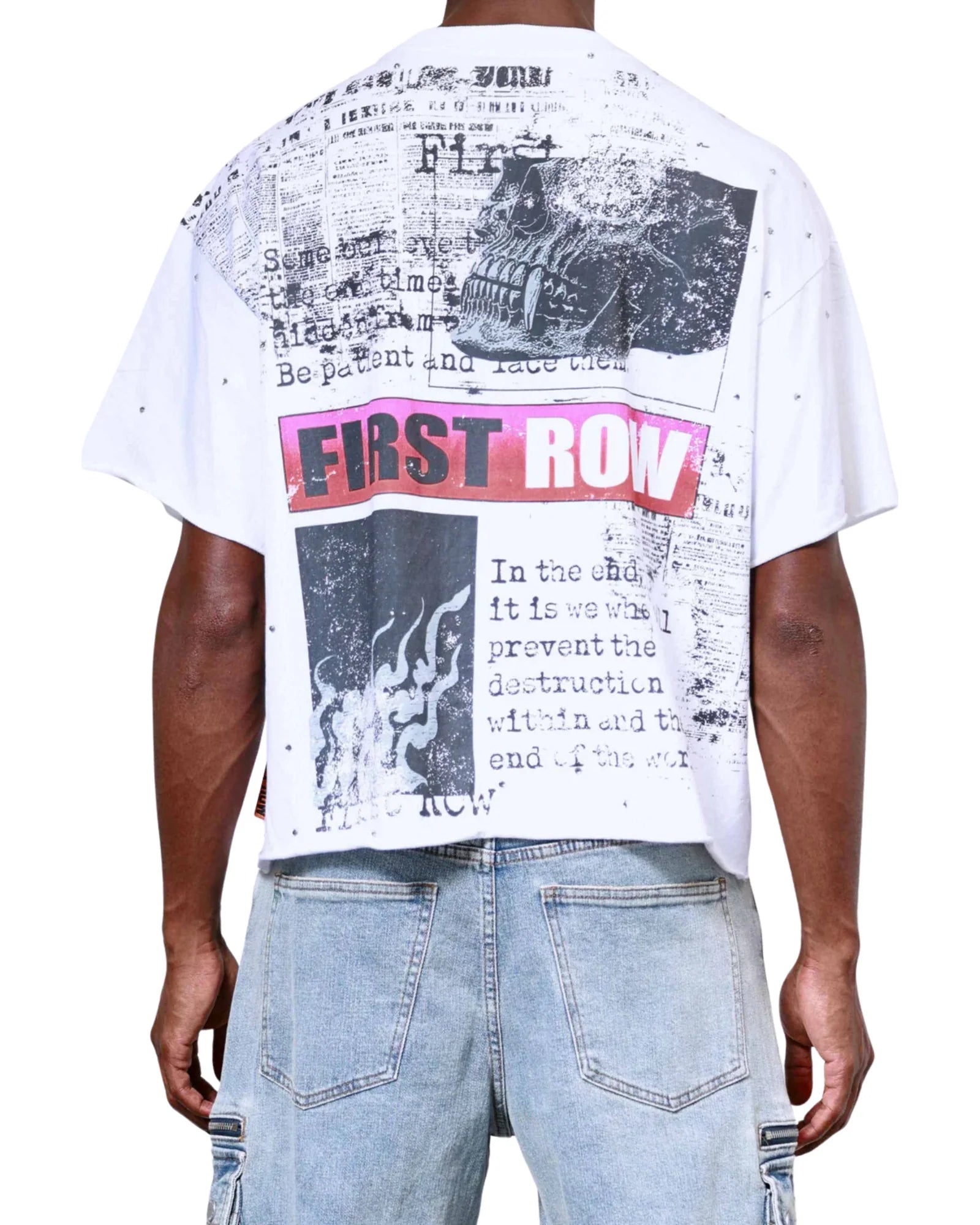 Mens First Row Burning Flames Rhinestone T-Shirt