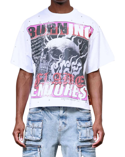 Men's Burning Flames Rhinestone Streetwear T-Shirt