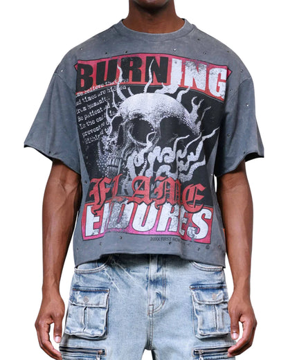 Men's Burning Flames Rhinestone Graphic Tee