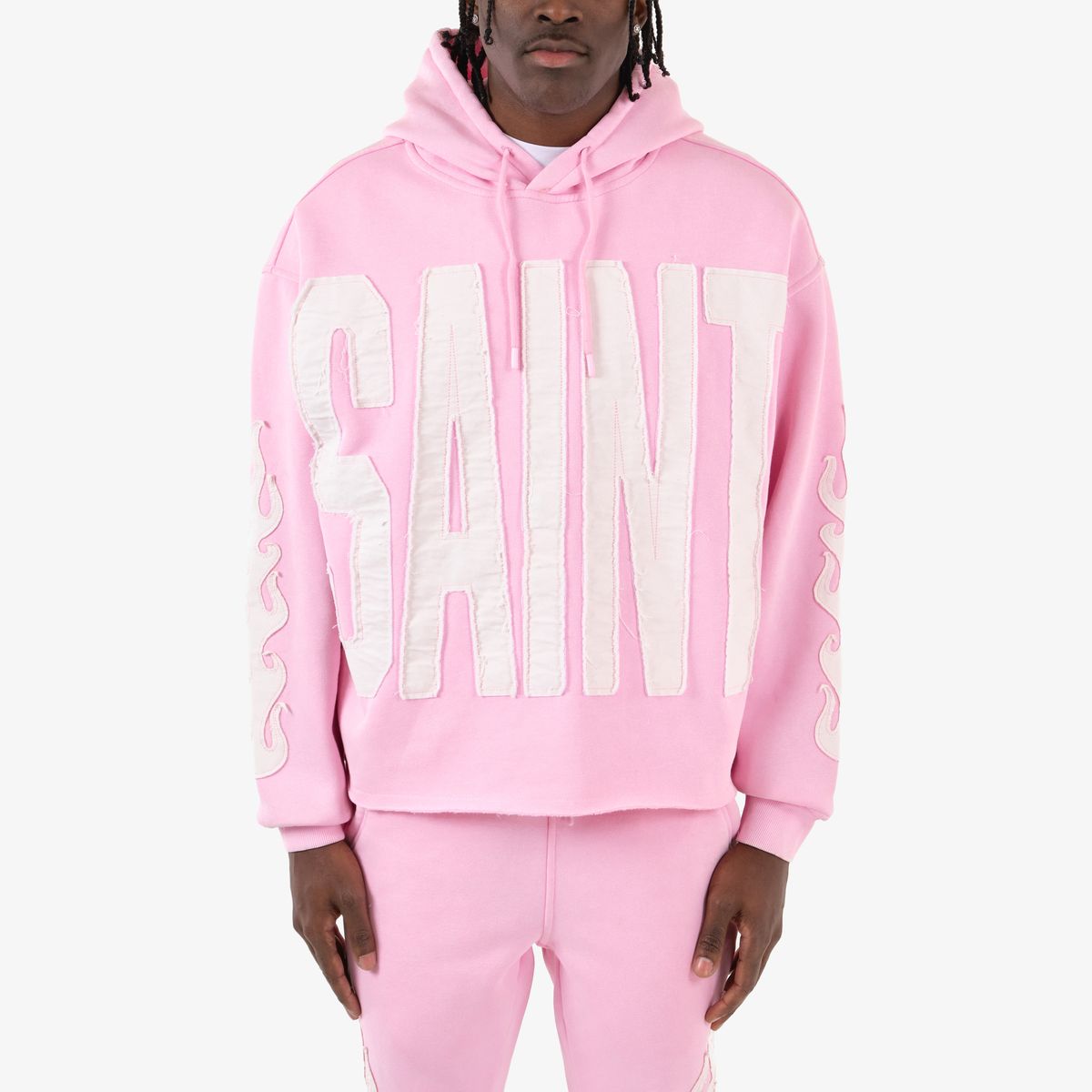Mens Saint Flame Oversized Hoodie – Pink