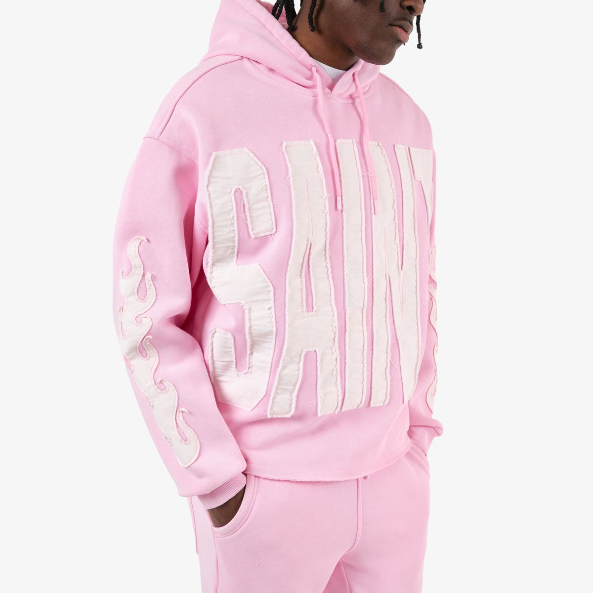 Mens Saint Flame Oversized Hoodie – Pink