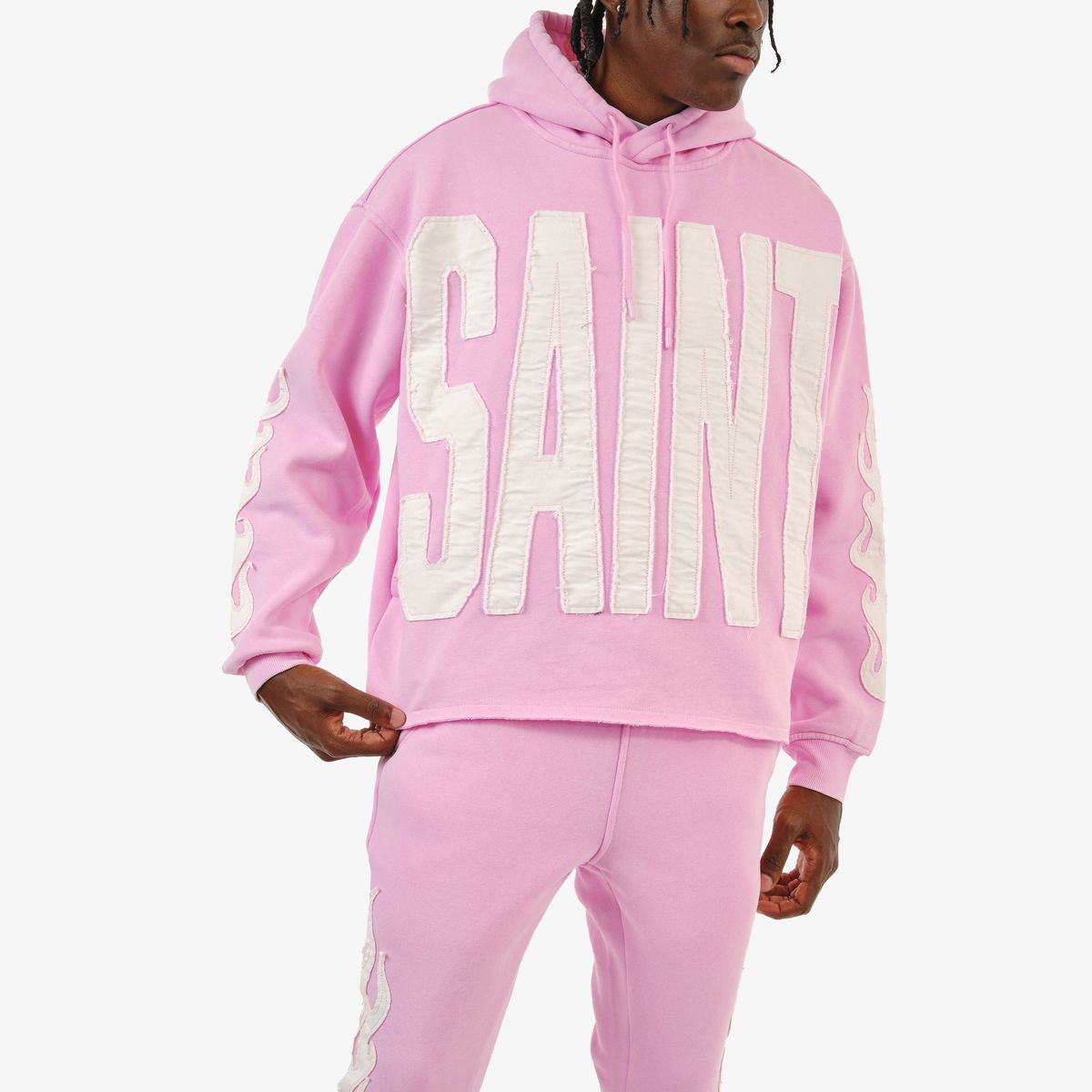 Mens Saint Flame Oversized Hoodie – Pink